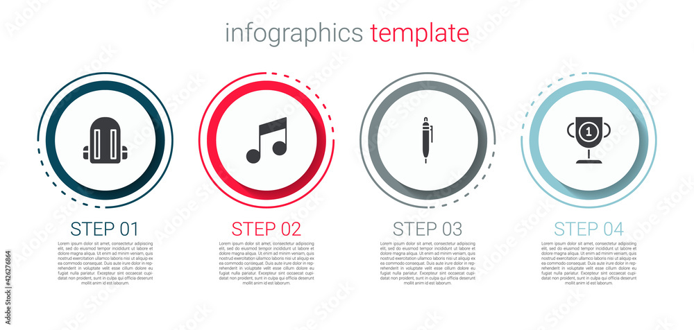 Set School backpack, Music note, tone, Pen and Award cup. Business infographic template. Vector Set School backpack, Music note, tone, Pen and Award cup. Business infographic template. Vector