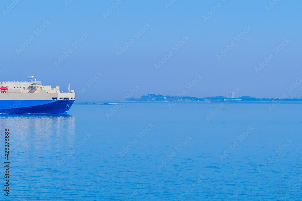 Ocean cargo ship coming into Dangjin port in South Korea