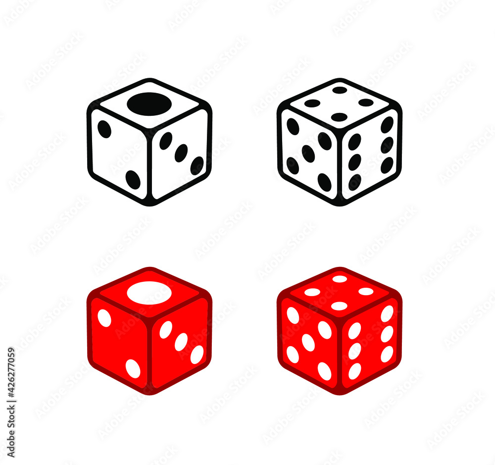 Dice Flat Icons Set Vector Isolated on White Dice Flat Icons Set Vector Isolated on White