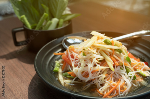 Food and beverages Fresh papaya salad Isan papaya salad in Thai restaurants