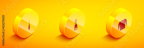 Set Isometric Awl tool, Zipper and Sweater icon. Vector