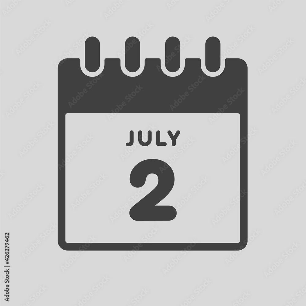 Icon day date 2 July, template calendar page Icon day date 2 July, template calendar page