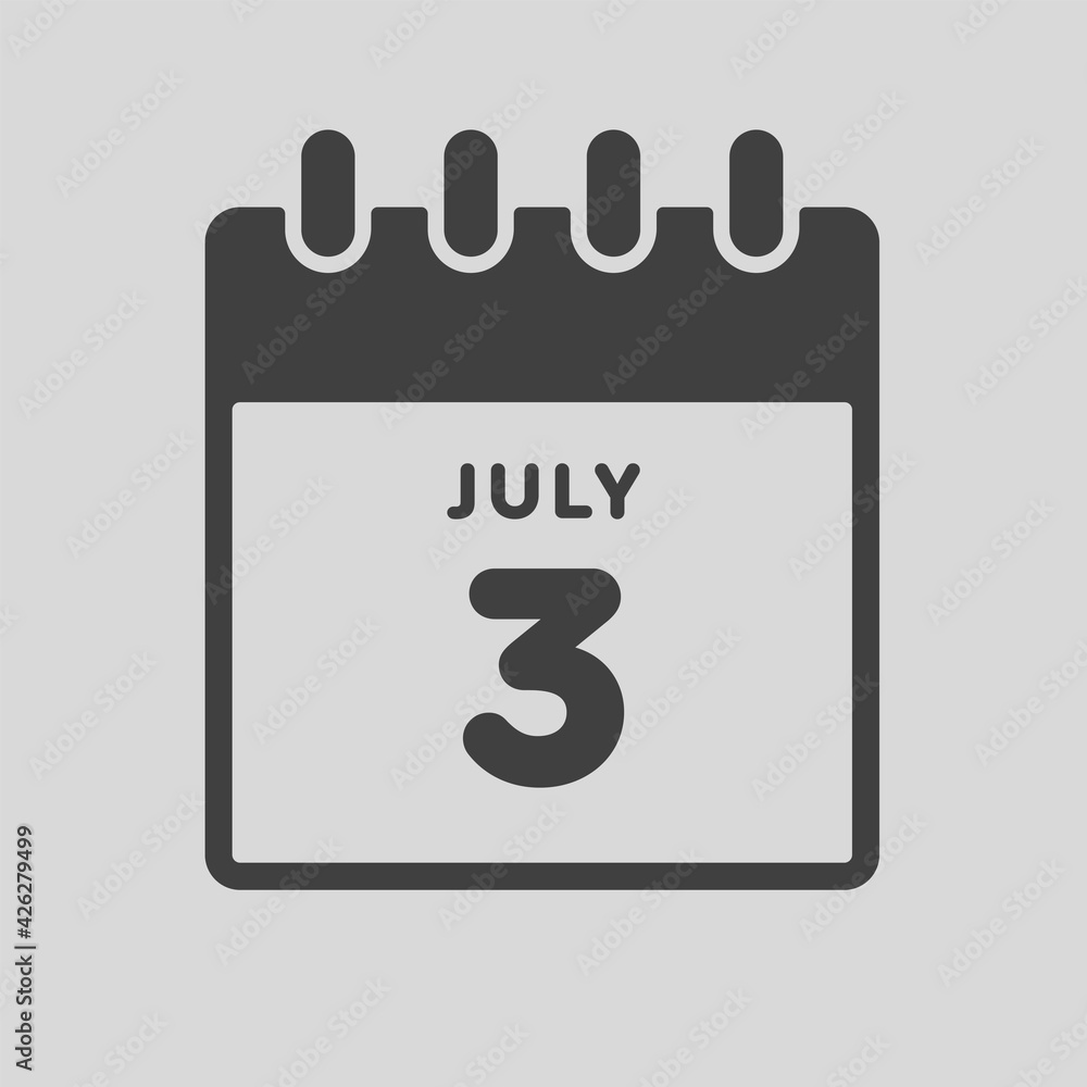Icon day date 3 July, template calendar page Icon day date 3 July, template calendar page
