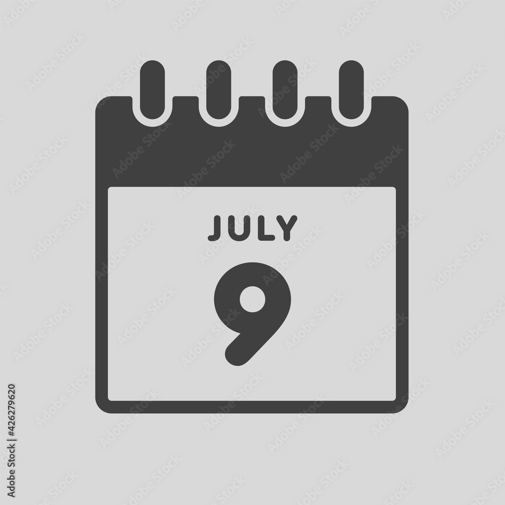 Icon day date 9 July, template calendar page Icon day date 9 July, template calendar page