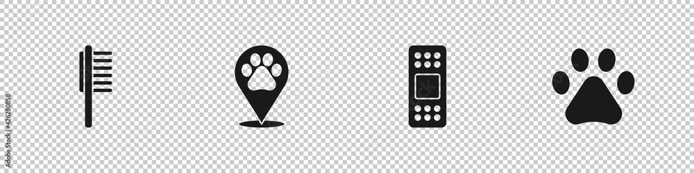 Set Pets vial medical, Location veterinary, Bandage plaster and Paw print icon. Vector Set Pets vial medical, Location veterinary, Bandage plaster and Paw print icon. Vector