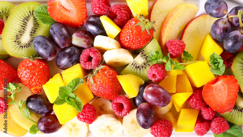 mixede fresh fruit- top view mixede fresh fruit- top view