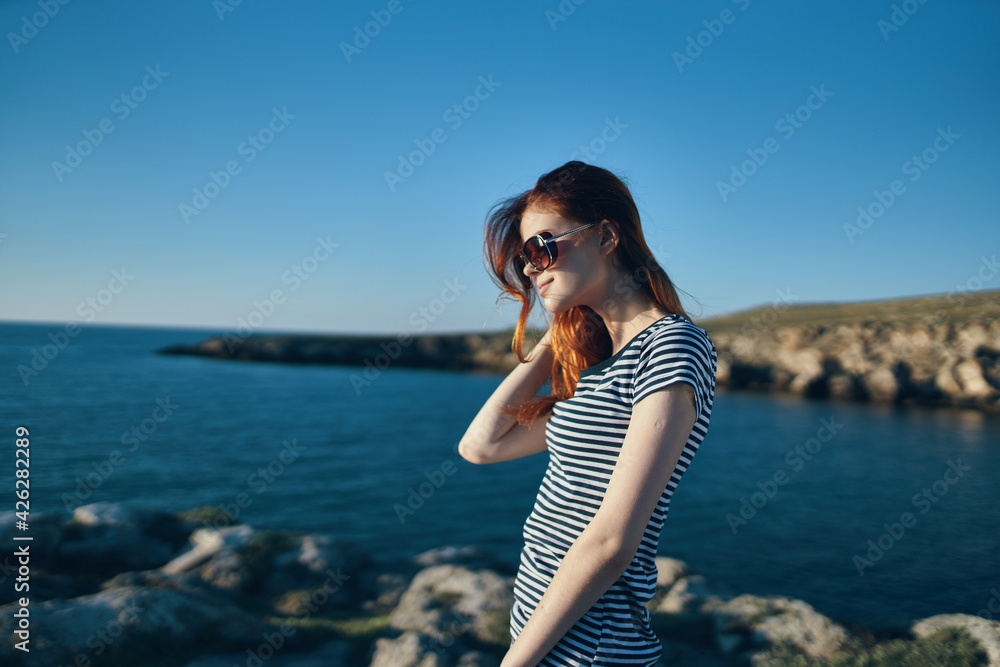 travel woman mountains blue sea sky tourism travel woman mountains blue sea sky tourism