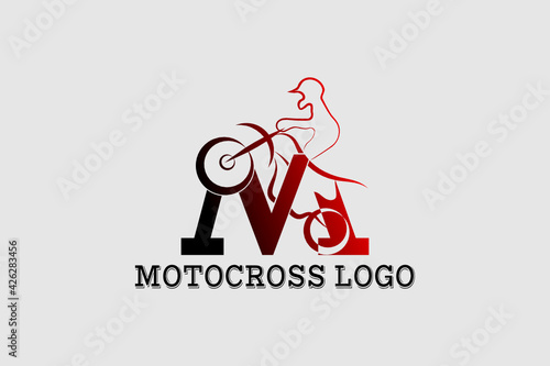 Vector logo element with a motocross jump and initials "M" illustration. Usable for Motocross Championship logos, dirt bike maintenance workshops, freestyle motorbikes and general motocross business.