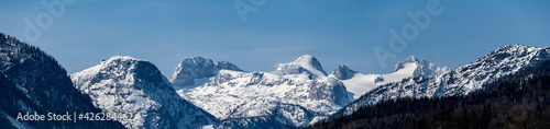 Dachstein Massif and dachstein Summit in Springtime seen from Altausee, Salzkammergut, Austria