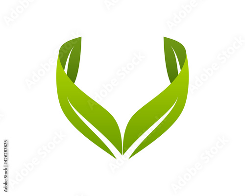 V letter green leaf logo template