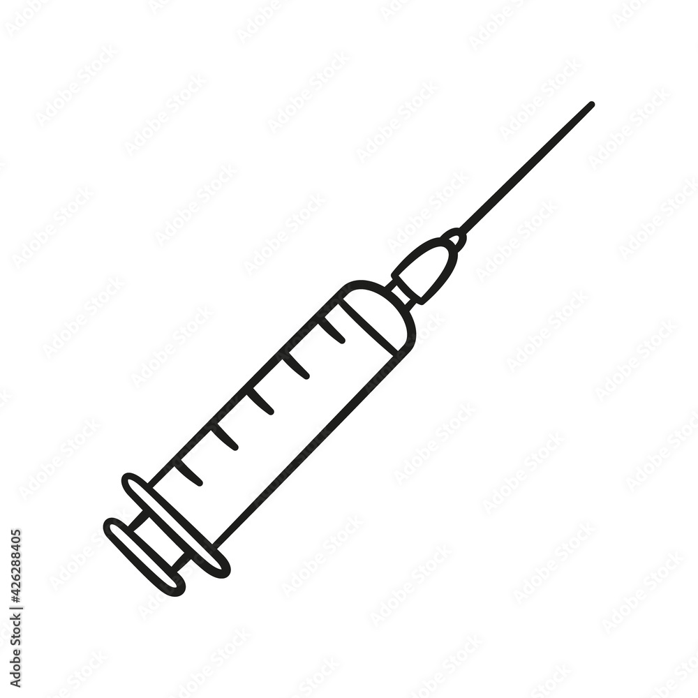 Medical syringe icon in doodle style. Hand drawn syringe. Isolated vector illustration on white background Medical syringe icon in doodle style. Hand drawn syringe. Isolated vector illustration on white background