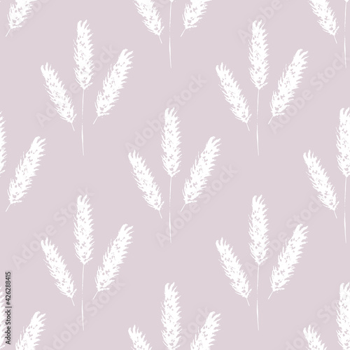 Hand-drawn floral background. Vector seamless pattern in doodle style. White flowers on a beige background.