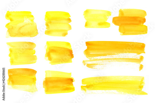 Watercolor stains on white background, abstract blots isolated. Bright colors, divorces.
