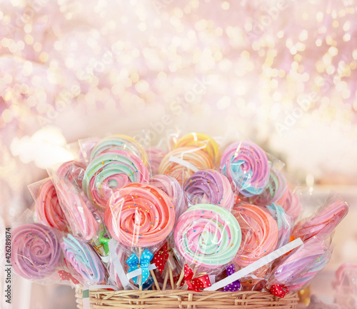 Candy skewers wrapped in plastic Bright colors for children