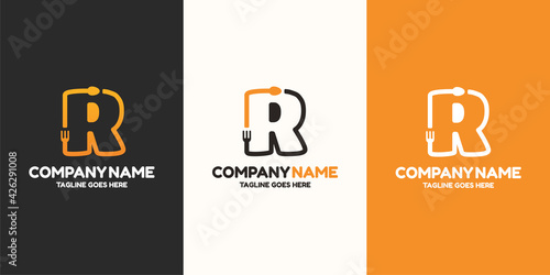 Initial letter R food Logo Design Template. Illustration vector graphic. Design concept fork and spoon With letter symbol. Perfect for  cafe, restaurant, cooking business