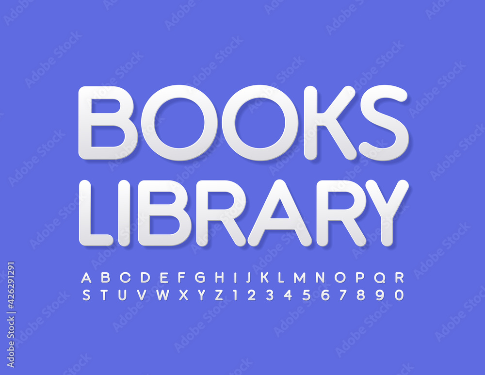 Vector education sign Books Library. Modern White Font. Stylish Alphabet Letters and Numbers set Vector education sign Books Library. Modern White Font. Stylish Alphabet Letters and Numbers set
