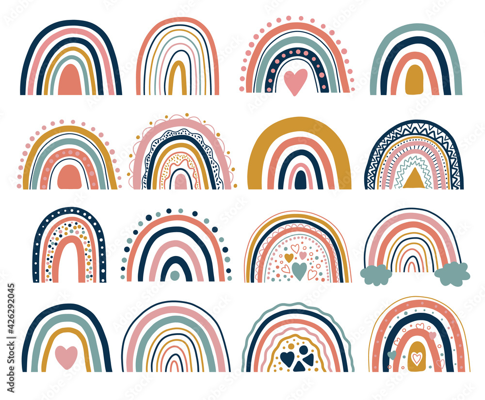Nice neutral bohemian rainbows illustration. Trend rainbows. Boho rainbows for baby shower invitations, cards, nursery room posters. Vector rainbows set. Nice neutral bohemian rainbows illustration. Trend rainbows. Boho rainbows for baby shower invitations, cards, nursery room posters. Vector rainbows set.
