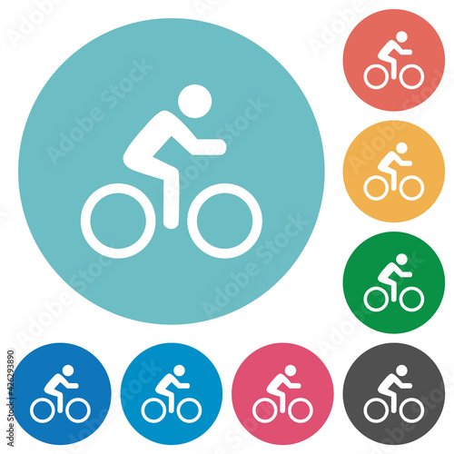 Bicycle with rider flat round icons