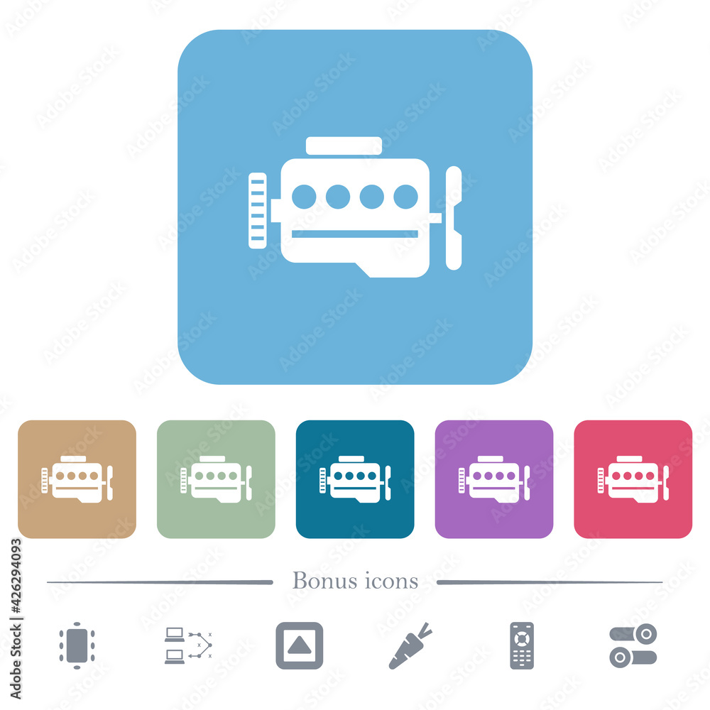 Engine symbol flat icons on color rounded square backgrounds Engine symbol flat icons on color rounded square backgrounds