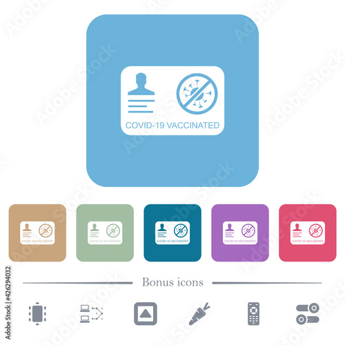 Covid 19 vaccinated flat icons on color rounded square backgrounds