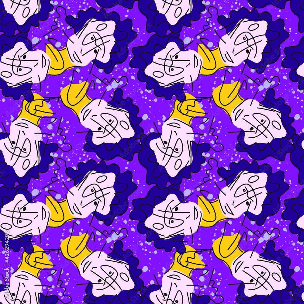Seamless abstract unusual pattern with hand drawn faces Seamless abstract unusual pattern with hand drawn faces