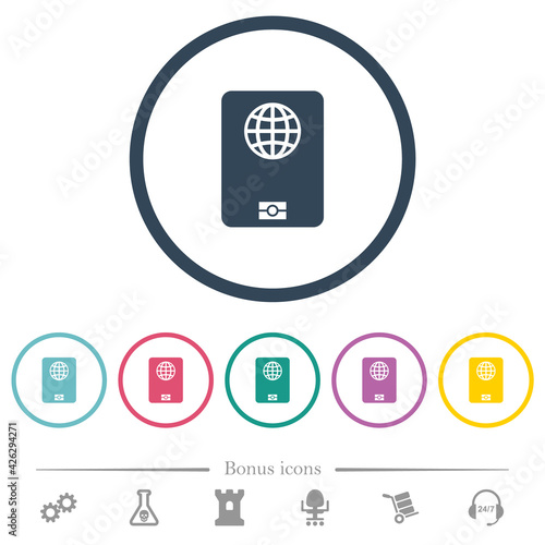 Passport flat color icons in round outlines