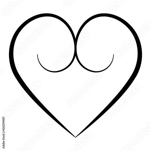 Elegant heart with calligraphic contours, vector buttocks heart shape with calligraphic swirls symbol love