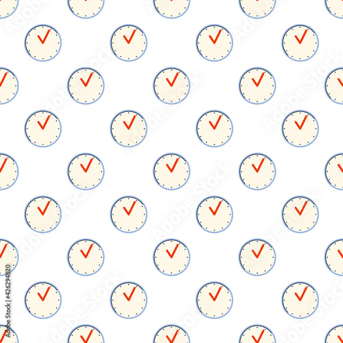 Clock. Seamless pattern for textiles and packaging. Vaccinations and new travel. Vector