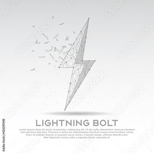 Lightning bolt mesh line digitally drawn low poly wire frame.