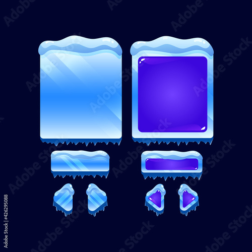 set of ice winter jelly game ui board pop up template for gui asset elements vector illustration