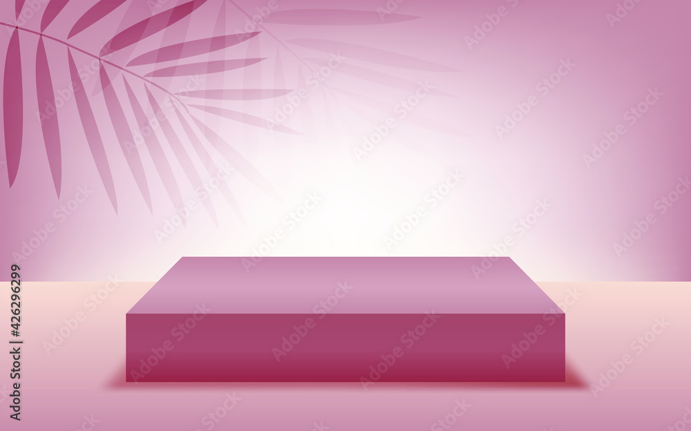 Cosmetic background with tropical palm leaves shadow for product demo , branding and packaging presentation. Minimal podium or platform. 3D vector illustration Cosmetic background with tropical palm leaves shadow for product demo , branding and packaging presentation. Minimal podium or platform. 3D vector illustration