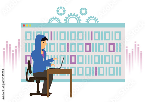Hacking with a computer with cyber background.