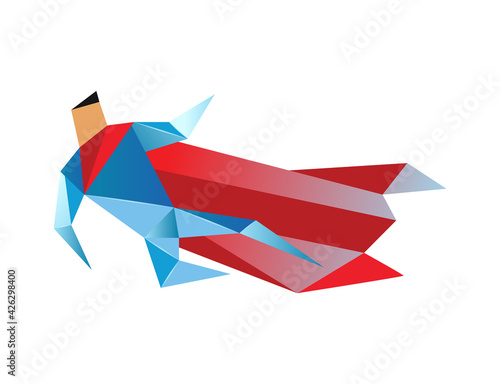 Superhero low poly.  polygonal illustration of super hero, origami style icon, modern cartoon man character