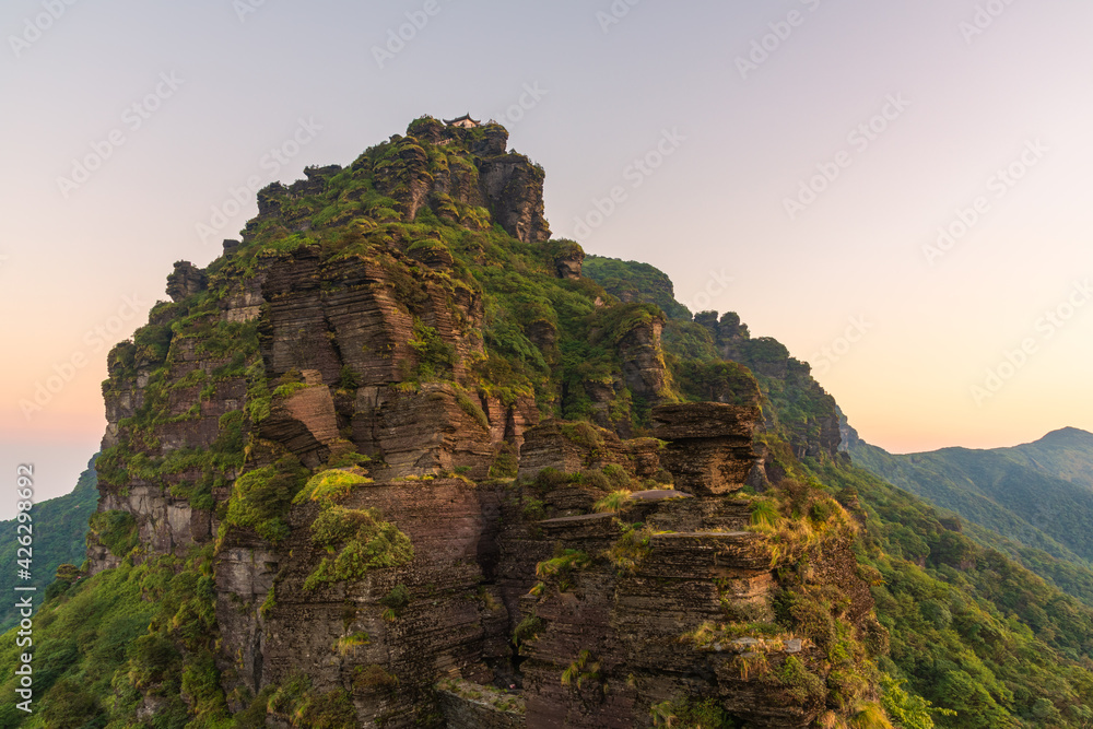 Fototapeta premium Fanjing Mountain, Guizhou Province, China. Popular travel destinations in China, famous mountains and temples. Holy land of Chinese Buddhism.