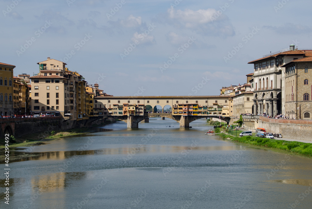 View of the Ponte Vecchio in Florence from the river