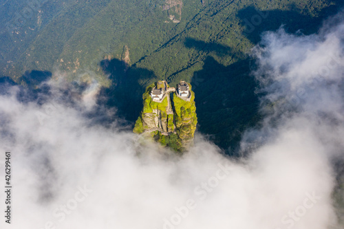 Fanjing Mountain, Guizhou Province, China. Popular travel destinations in China, famous mountains and temples. Holy land of Chinese Buddhism.