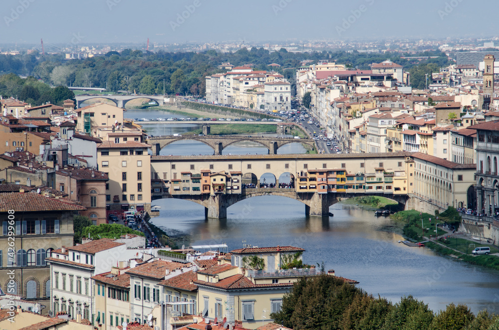 View of the Ponte Vecchio in Florence from the river