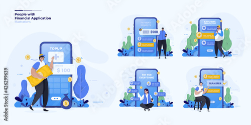 Illustration collection set about people with financial payment application