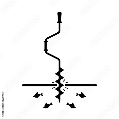 abstract black ice fishing drill icon