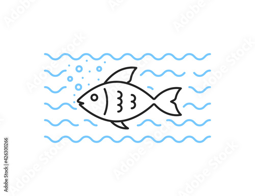 thin line black fish swims in blue water