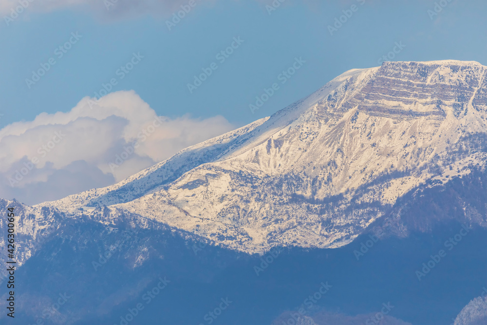 Snow-capped Caucasus mountains in spring