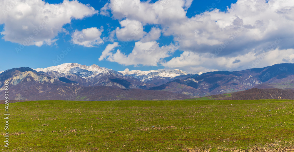 Snow-capped Caucasus mountains in spring