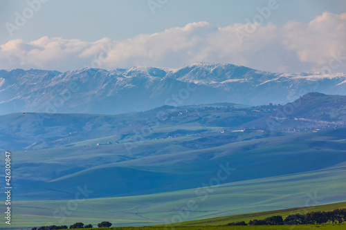 Snow-capped Caucasus mountains in spring