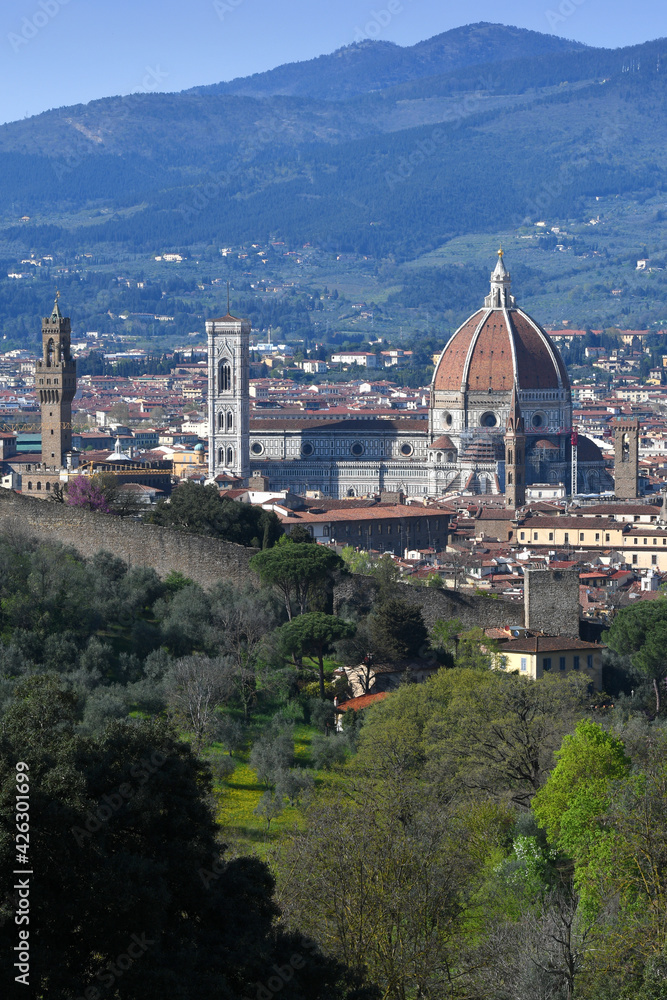 Beautiful view of the Cathedral of Santa Maria del Fiore in Florence in spring. Italy