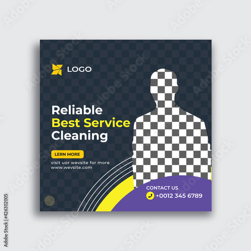 Cleaning service social media post and web banner template 
