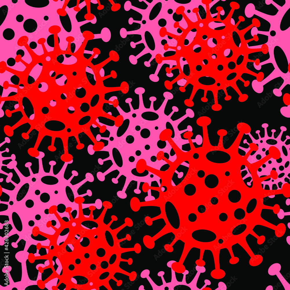 Red virus on a black background, texture for design, seamless pattern, vector illustration Red virus on a black background, texture for design, seamless pattern, vector illustration