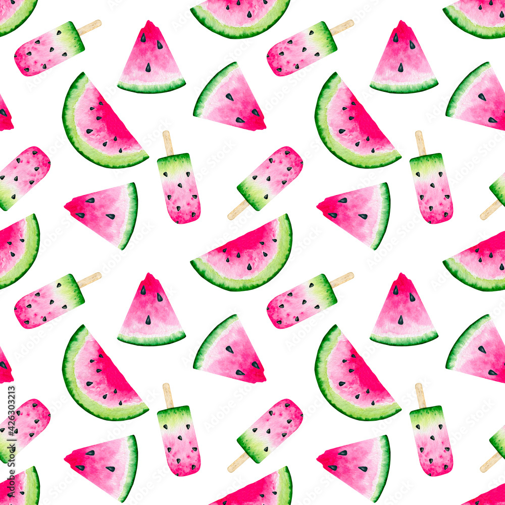 4014 Watermelon Slice Ice Cream Seamless Watercolor Pattern Design Tracery Texture Wallpaper Green Pink 4014 Watermelon Slice Ice Cream Seamless Watercolor Pattern Design Tracery Texture Wallpaper Green Pink