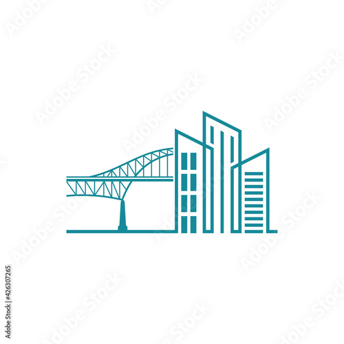 Bridge with Building logo design vector illustration, Creative Bridge logo design concept template, symbols icons