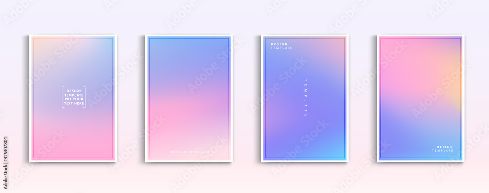 Pastel gradient backgrounds vector set. Soft tender pink, blue, purple and orange colours abstract background for app, web design, webpages, banners, greeting cards. Vector illustration design