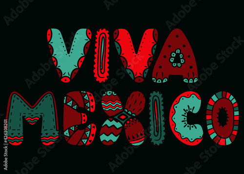Vector letters with ethnic pattern for Mexico Independence Day. Viva mexico
